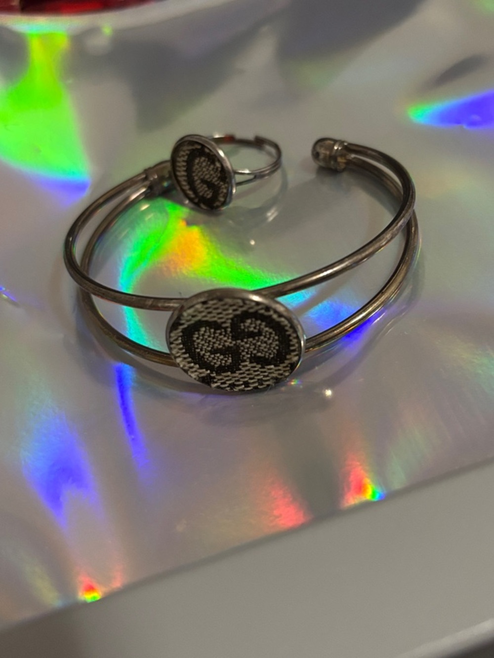 UPCYCLE Vintage Silver-Tone Double Band Bracelet and Ring Set